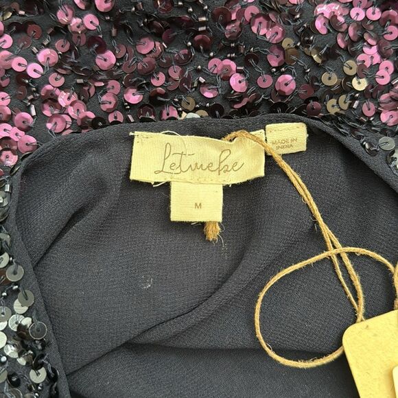 NWT Anthropologie Let Me Be Ombre Cropped Sequined Blouse Medium - Picture 4 of 9